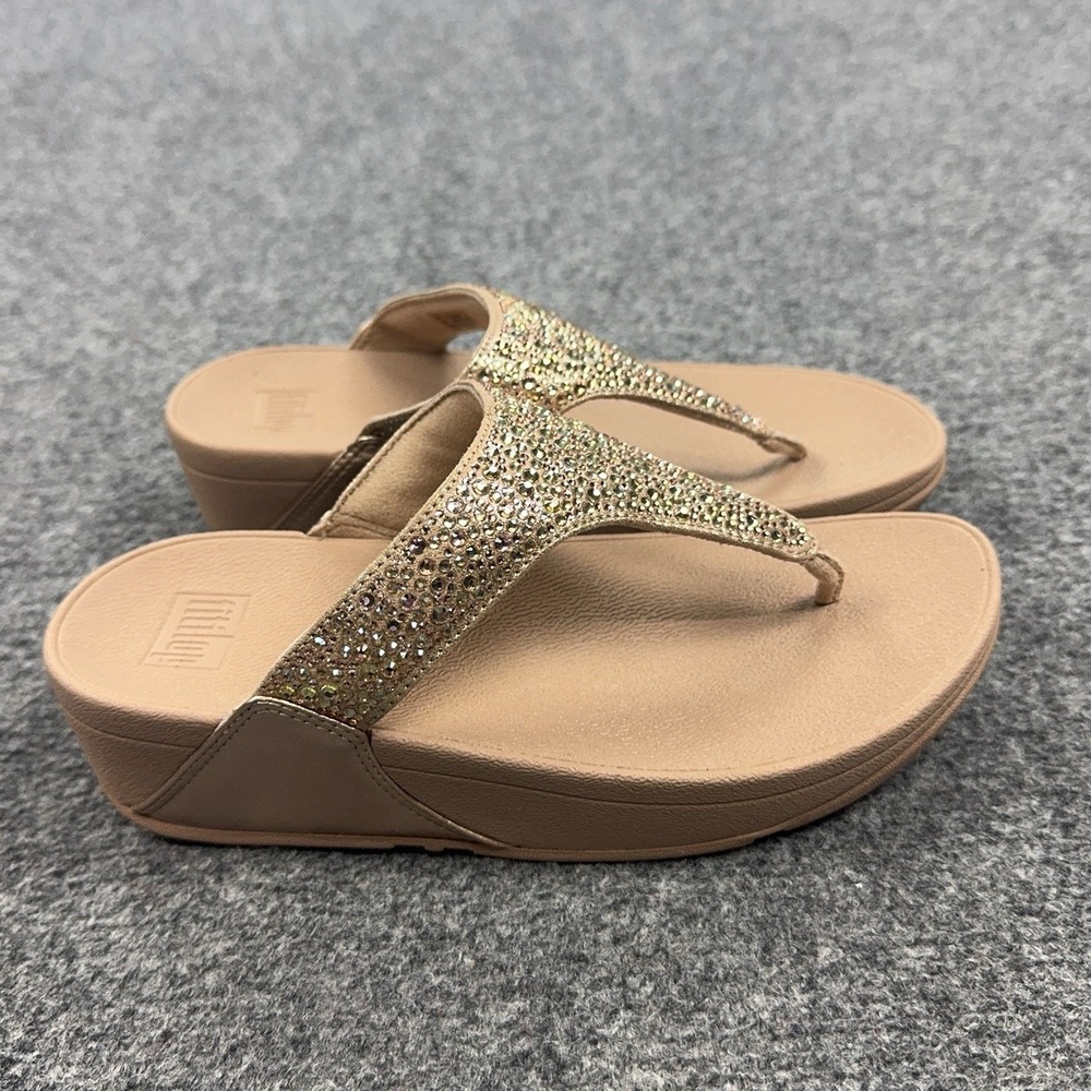 FitFlop Thong Sandals Shoes Womens Size 5 Gold Wedge Rhinestone Comfort JL2-C90
